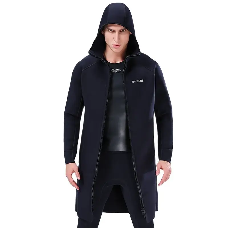 Men\'s 3MM Neoprene Hooded Long Jacket Wetsuit Accessories For Winter Diving Swimming Snorkling Surfing Thermal Changing Robe