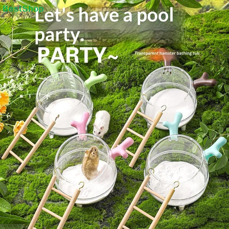 ⚔Cute Antler Design Hamster Sand Bath Tub with Ladder,Clear Small Pet Bathroom Container for Hamsters,Gerbils & Dwarf Hamsters