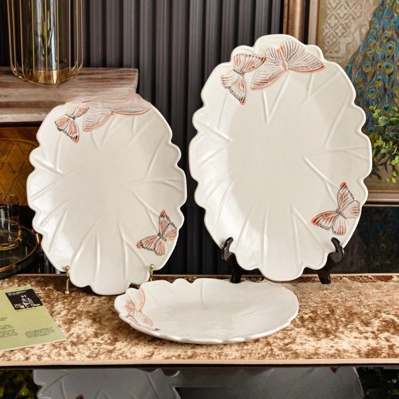 Three-dimensional butterfly dessert plate butterfly bowl dinner plate oval plate relief vase home tableware set