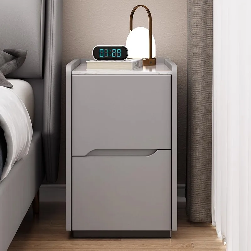 

Solid Wood Bedside Table Modern Style Faux Leather Bedroom End Table with 2 Drawers Hotel Side Storage Cabinet