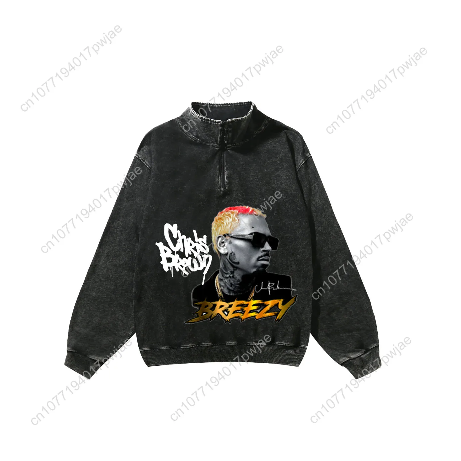 Chris Brown Hip Hop Rapper Kaus Retro Kustom Kaus Vintage Setengah Ritsleting Pria Wanita Atasan Foto Dibuat Sesuai Pesanan