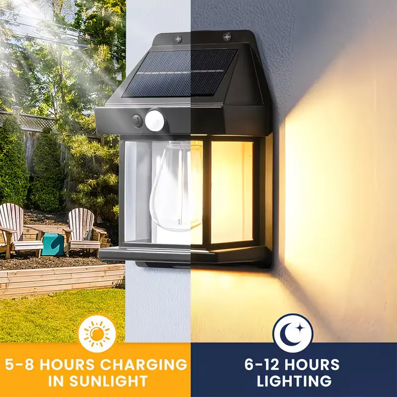 Vintage Outdoor LED Motion Sensor Solar Wall Lights 3 Modes Waterproof Lantern for Front Fence Backyard Hallway Porch Decor