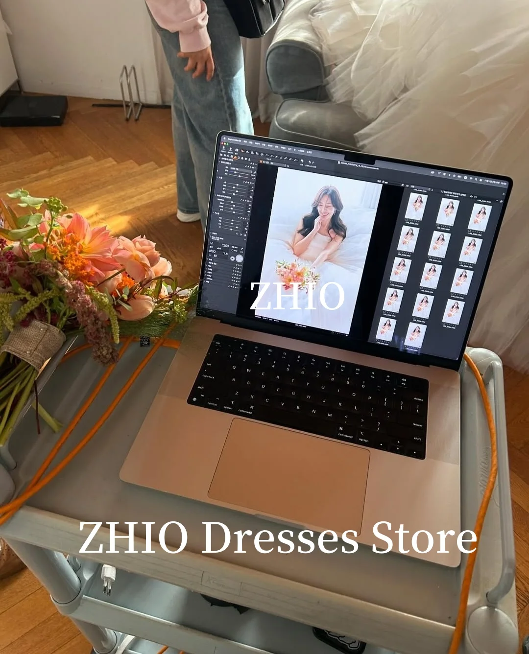 ZHIO فستان زفاف الأميرة على شكل حرف A طول الأرض بدون حمالات تول متعدد الطبقات فستان زفاف كوري لالتقاط الصور مخصص أنيق