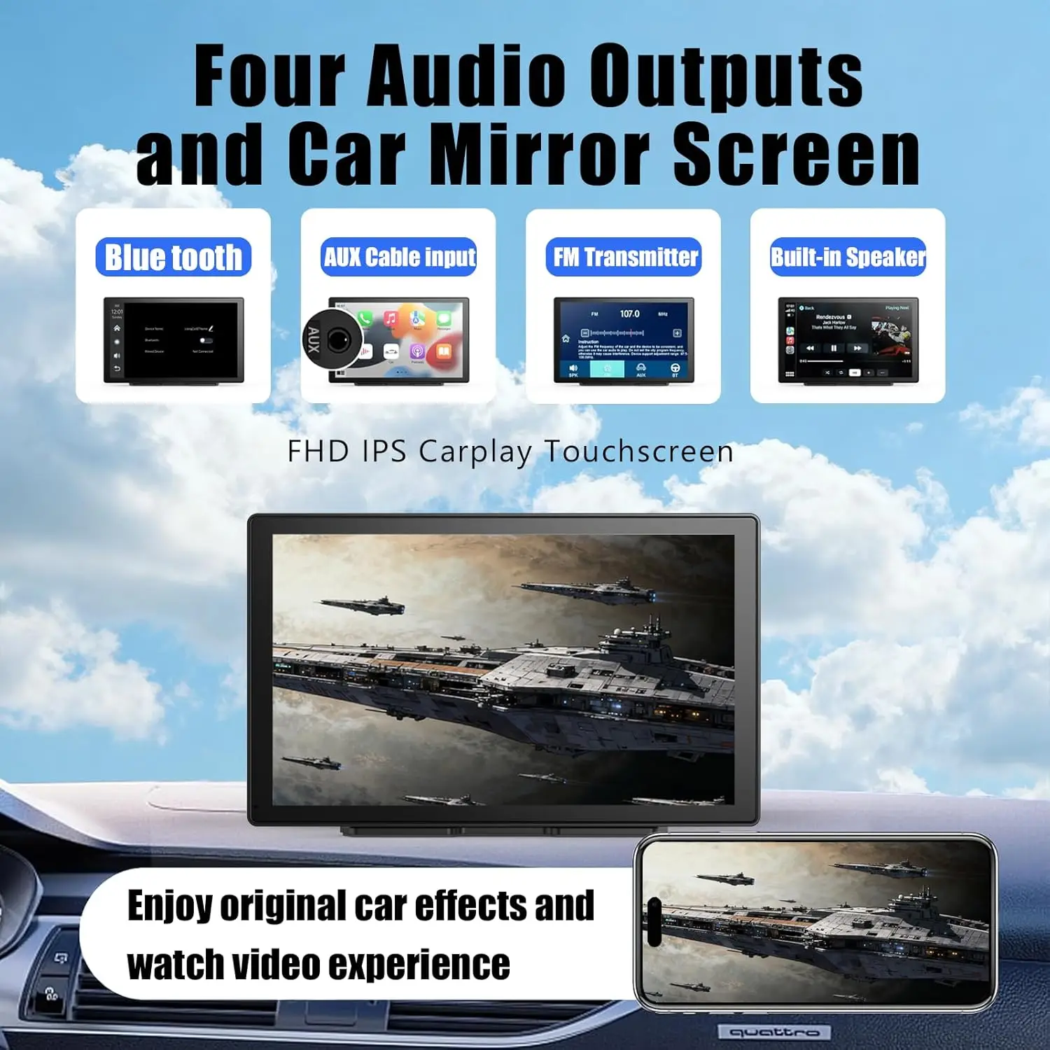 9-футовый беспроводной CarPlay и Android Auto, видеорегистратор 4K, резервная камера, GPS, Bluetooth, голосовое управление