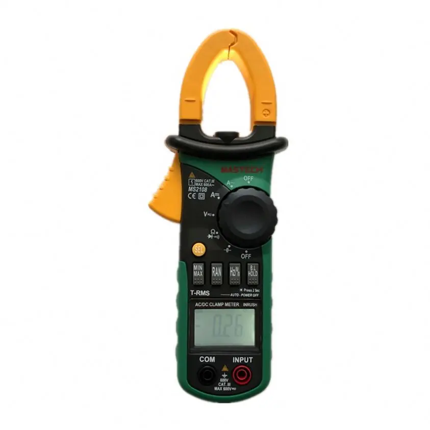 Mastech MS2108 Digital AC/DC Clamp Meter Multimeter LCD Display True RMS Auto/Manual Range Current Voltage Frequency Meter