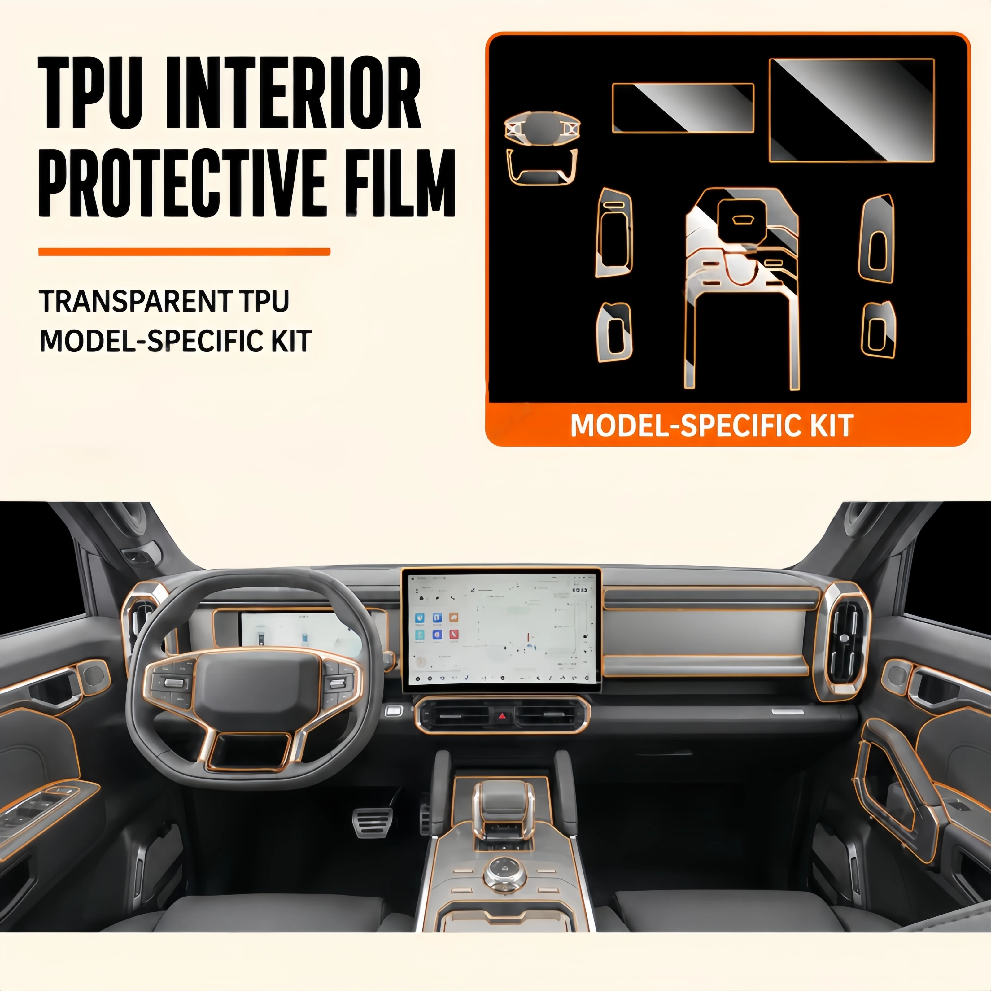 For Jetour Traveller T2 2023-2024 Transparent TPU Interior Trim Protective Film 1 Set Full Kit Automotive Complete All-Weather