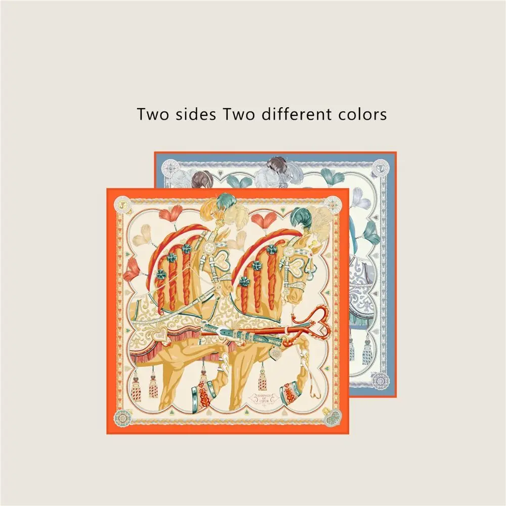 Fashion 90cm Silk Scarf Hourse Pattern Luxury Design Femme Scarves Wraps Double Printed Square Scarf For Women Accessories