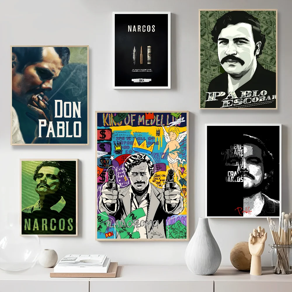 Narcos TV Series Pablo Escobar Vintage Posters Sticky Retro Kraft Paper Sticker DIY Room Bar Cafe Stickers Wall Painting