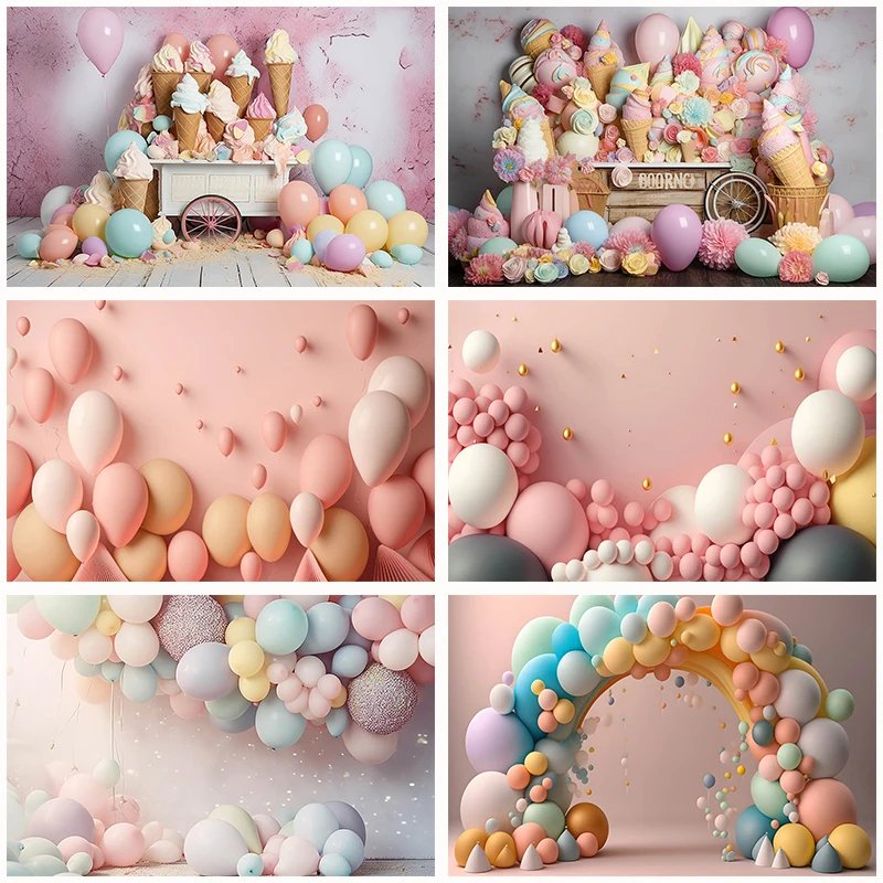 Newborn 3D Balloon Photography Background Cartoon Castle Arch Flowers For Child Portrait Baby Birthday Party Photo Backdrop