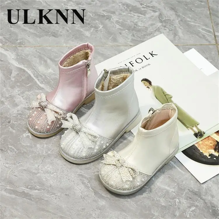 Girl's Shoes Baby Boots New Winter 2023 Children Pink Shoes Princess Baby Silver Boats Velvet Catwalk Wear Resistant Boots