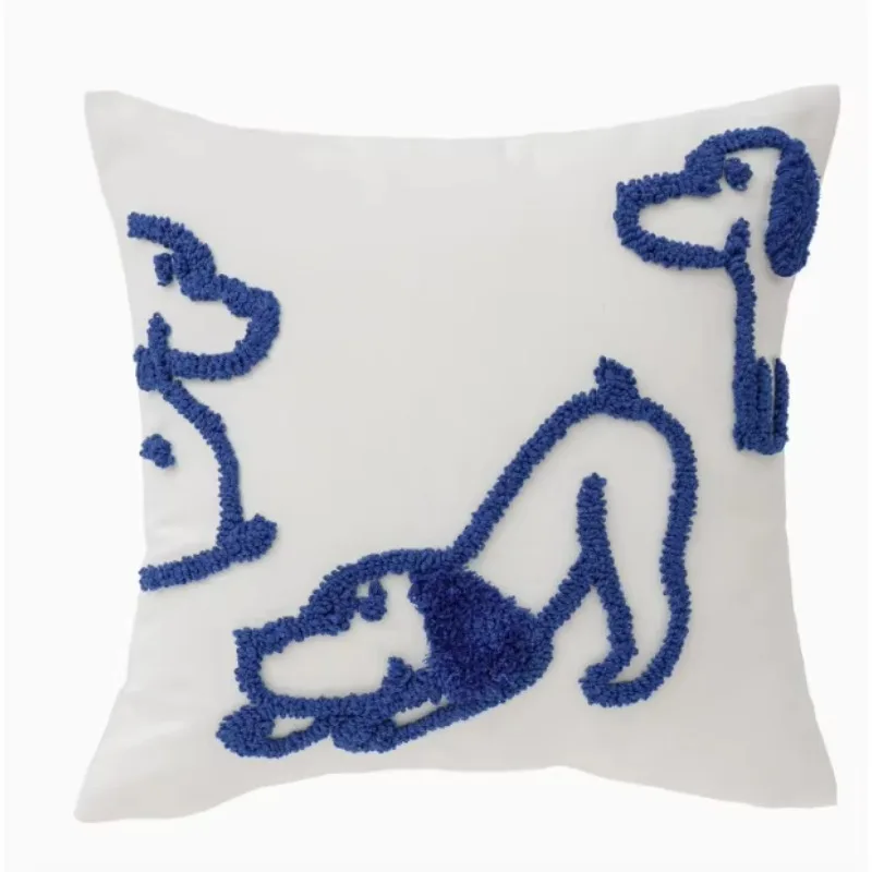 Funda de cojín bordada azul, funda  almohada moderna y sencilla para perro, funda de cojín para sofá Ins Animal, decoración