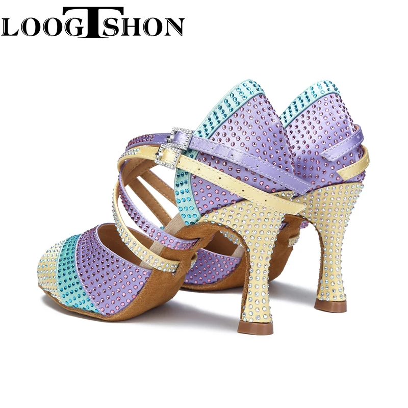 LoogtshonHot Selling Women Latin Dance Shoes Rumba Samba Ballroom Party Ladies Dance Heels Women Sandals Rhinestone Wedding Shoe