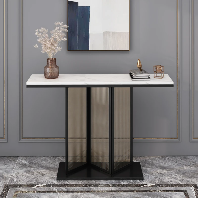 Light luxury porch table Modern simple rock slab glass porch foyer porch cabinet against the wall Italian style