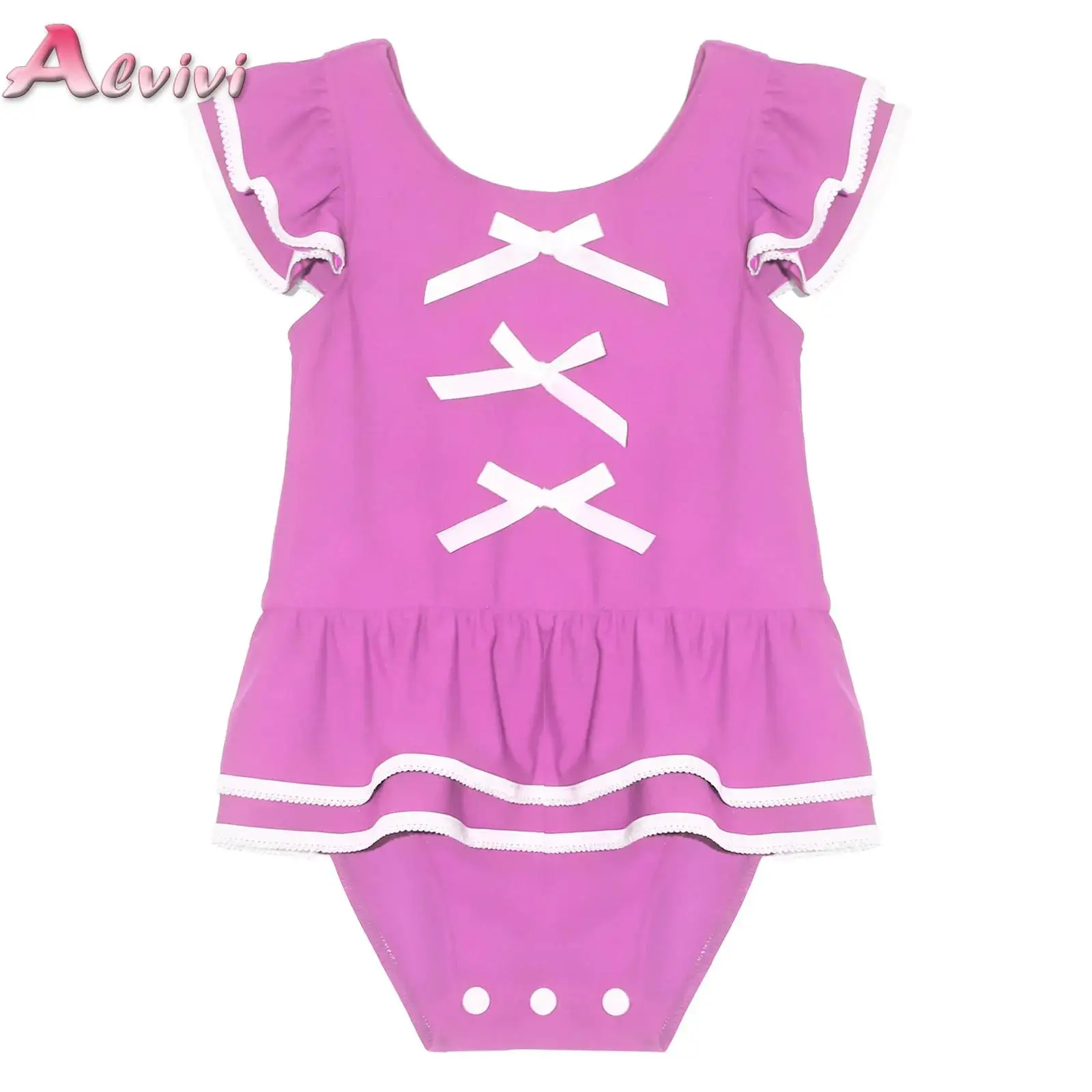 

Toddler Baby Girls Swimsuit Infant One Piece Bathing Suits Flying Sleeve Bow Knot Decor Ruffle Swimwear Beach Wear Pool Suit