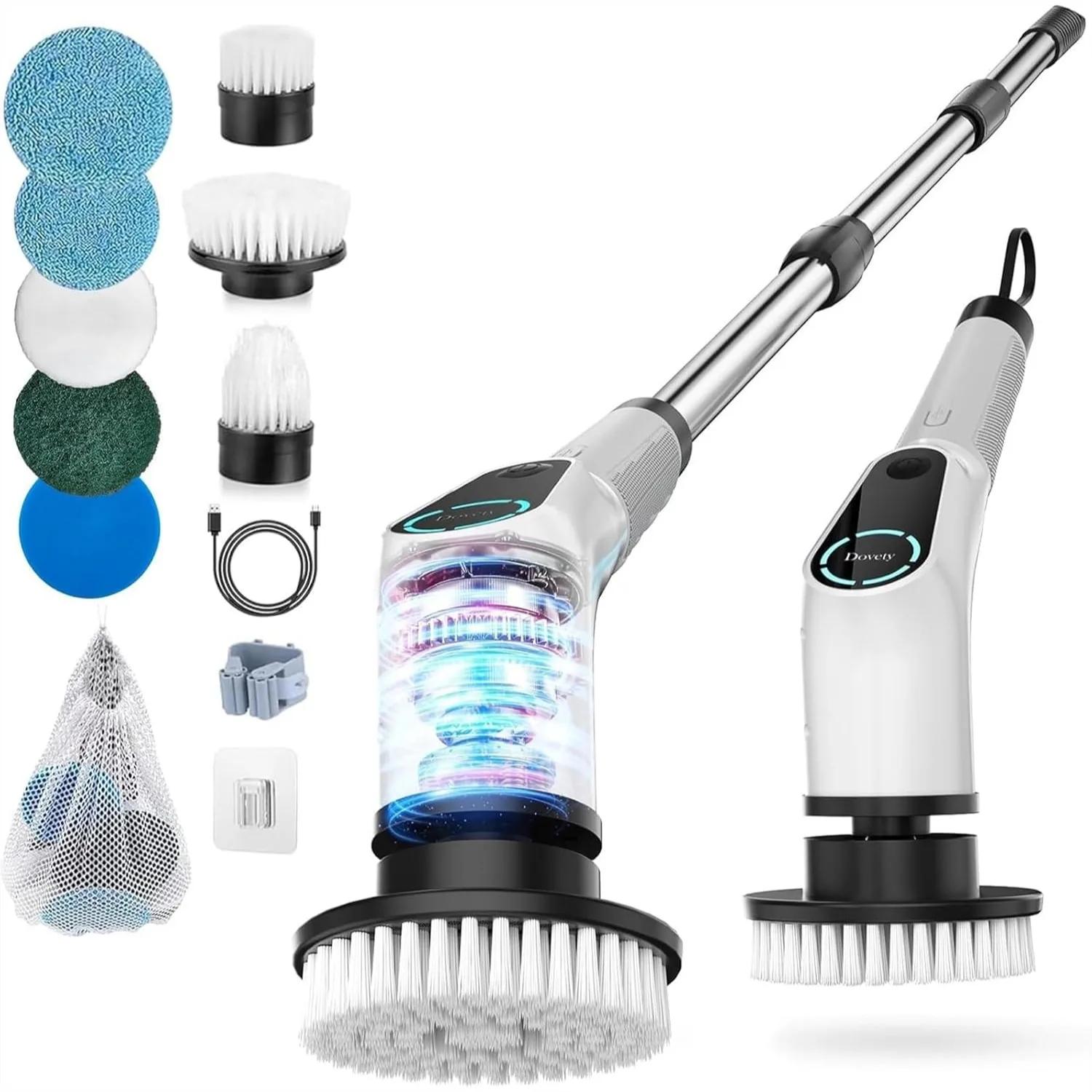 

Electric Spin Scrubber with 8 Brush Heads, Power Cleaner Tool with Extension Handle, 2 Speeds, 90Mins Work Time for Bathtub