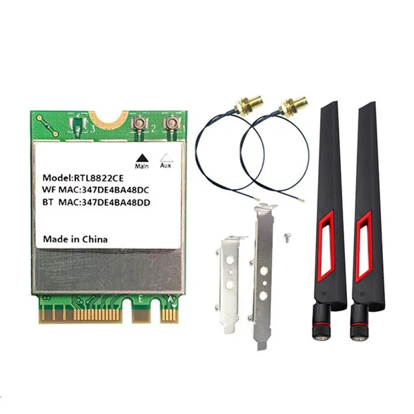 

RTL8822CE Discount Wireless Network Card and Antennas Set RTL8822CE WiFi Card 1200Mbps Dual Band 2.4G/5G M.2 Interface Bluetooth