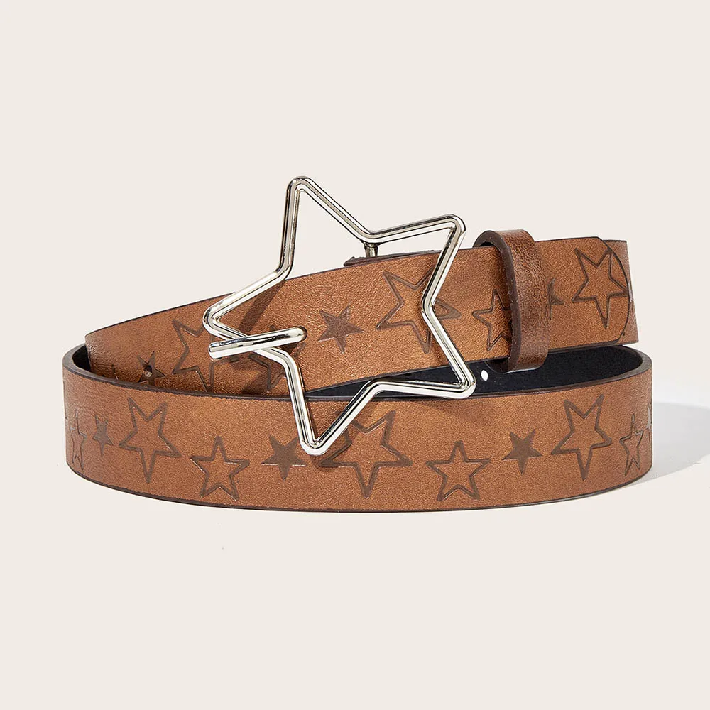 Retro Five-point Star Belt Leather Ethnic-inspired Waistband Y2K Jeans Waist Belt Adjustable Casual Versatile Waist Accessories