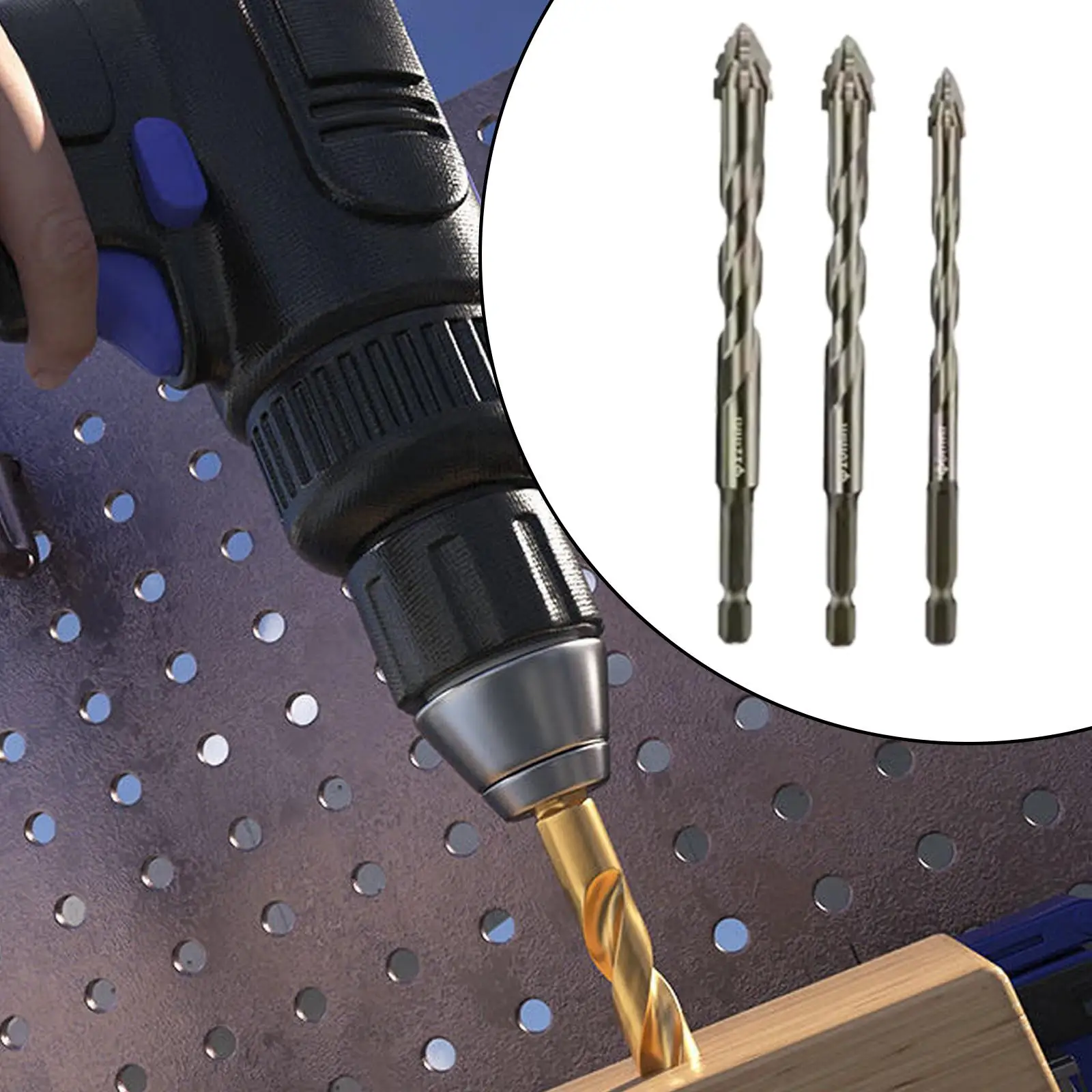 3x Four Flute Sawtooth Eccentric Drill Bits Hexagon Shank Multipurpose Sturdy Home Drill Bits for Brick Concrete Tile Ceramic