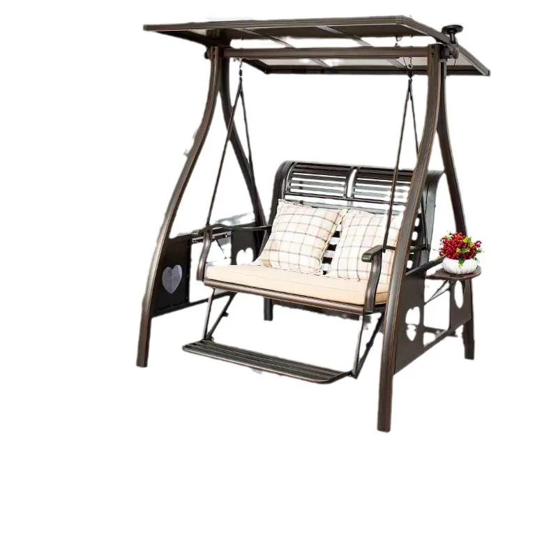 New outdoor solar swing with pedal cast aluminum hanging chair outdoor rocking chair double leisure hanging basket courtyard