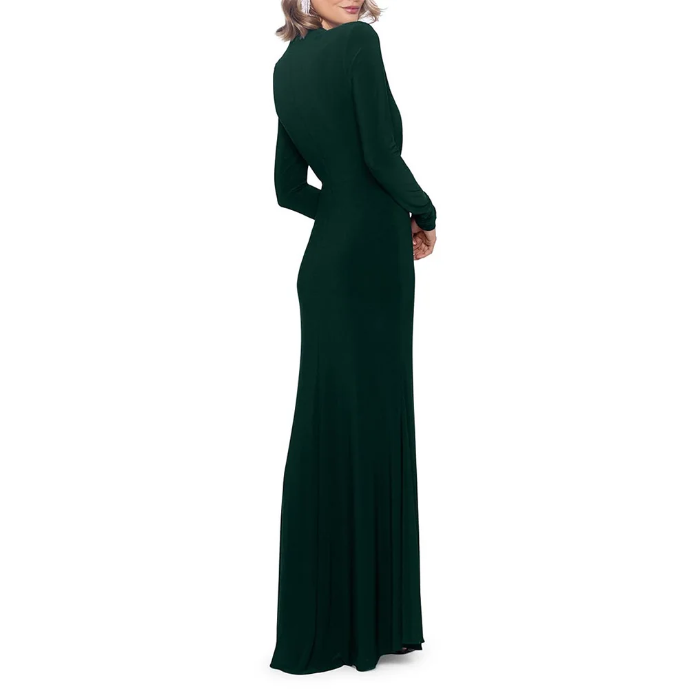 Robes de mère de la mariée vert foncé pour femmes, gaine, col haut, longue, invitée de mariage, quelle que soit la robe plissée, fête de mariage, 2023