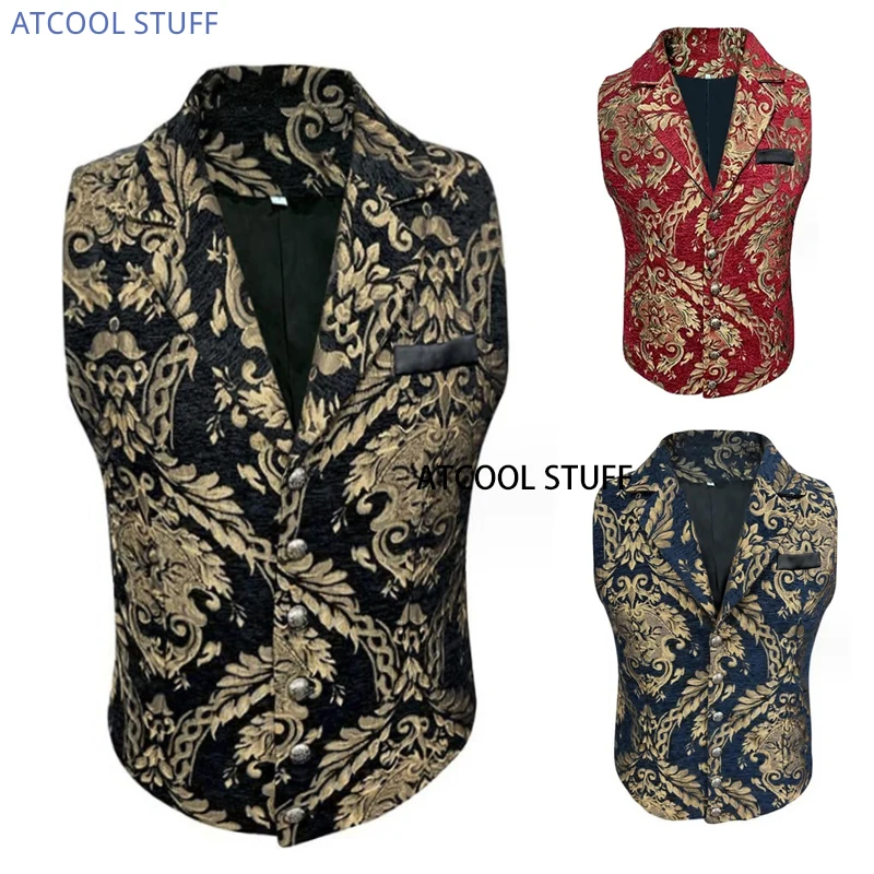 Mens Victorian Suit Vest Steampunk Gothic Jacquard Weave Medieval Waistcoat Victorian Masquerade Cosplay Costume Renaissance