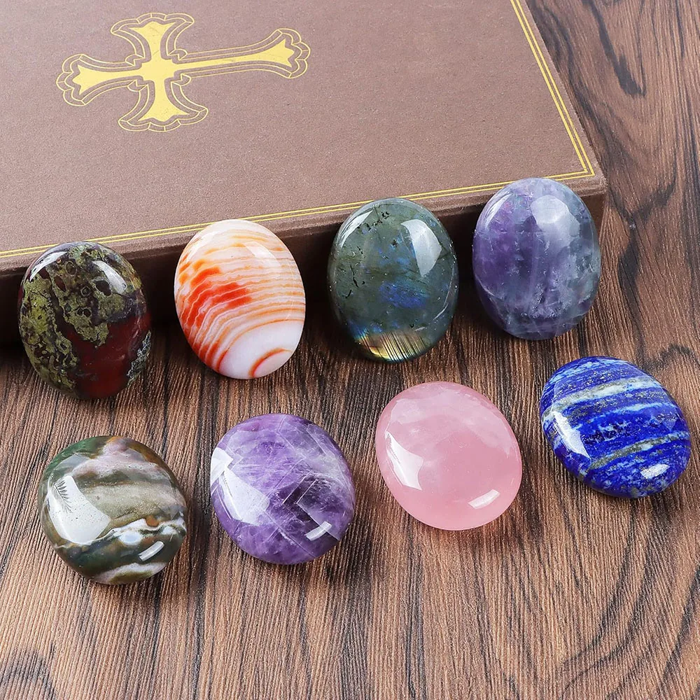 

1.8" Natural Oval Palm Stones Home Decor Healing Crystals Therapy Worry Gemstone Massage Energy Anxiety Relief Meditation Gifts