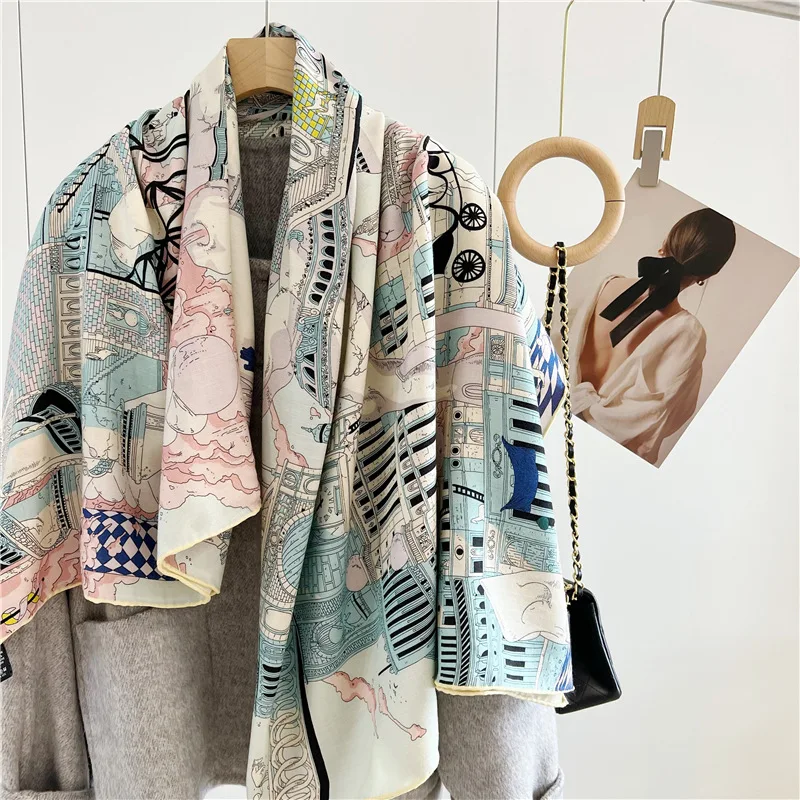 2023 Large Square Wool Blanket Scarf Shawl 2 Sides Prints Womens Fashion Warm Scarves Wraps 130*130cm