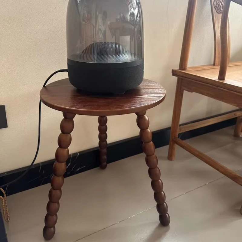 Mid-Century Coffee Table Small Round Side Tables for Sofa Rubber Wood End Tables Vintage Accent Table