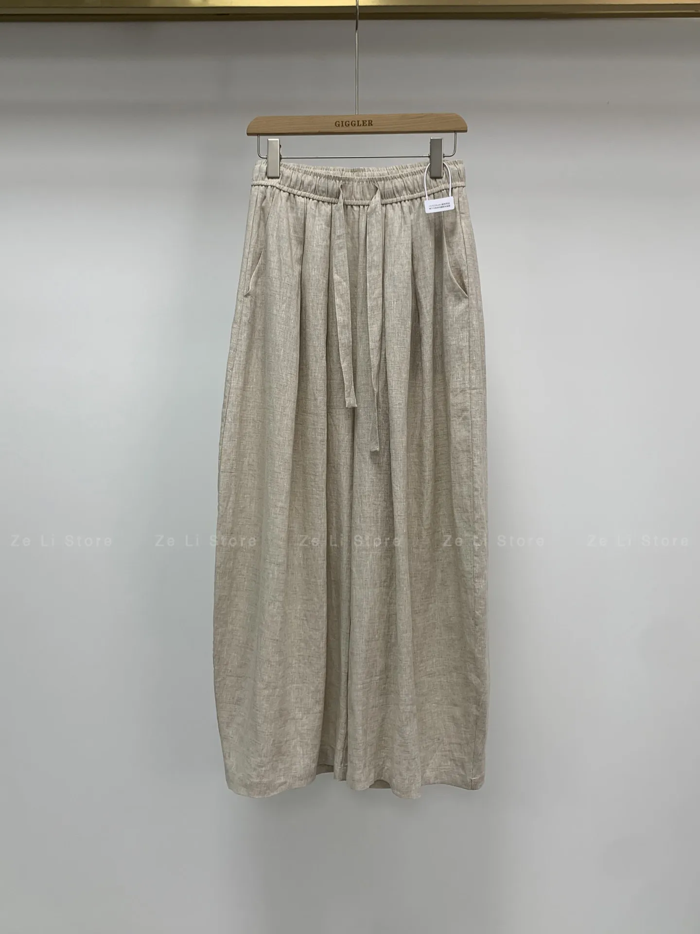 

Linen Elastic Waist Scimitar Casual Pants for Women 2026 Summer Korean Style Loose Wide Leg Thin Sickle Pants