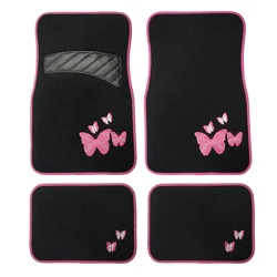 Embroidery Universal Fit 4pcs Car Floor Mat Waterproof Foot Pads Protector For Spills, Dog, Pets, Anti-slip Front And Rear Mats