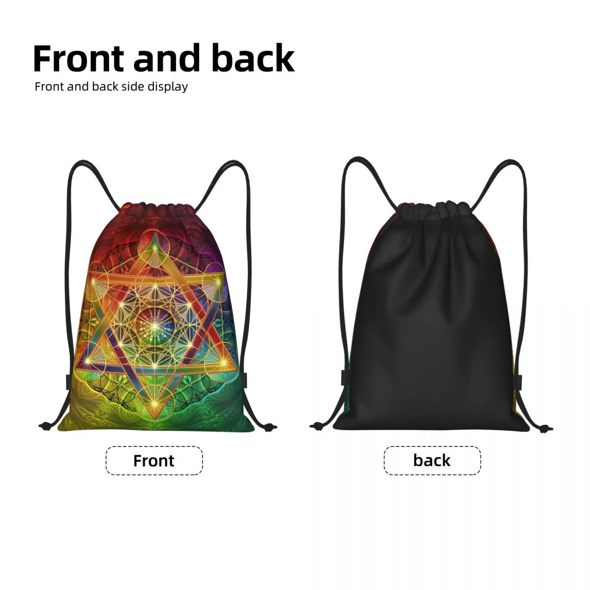 Custom Metatron's Cube With Merkabah And Flower Of Life Drawstring Bags Gym Sports Sackpack Sacred Geometry Storage Backpacks