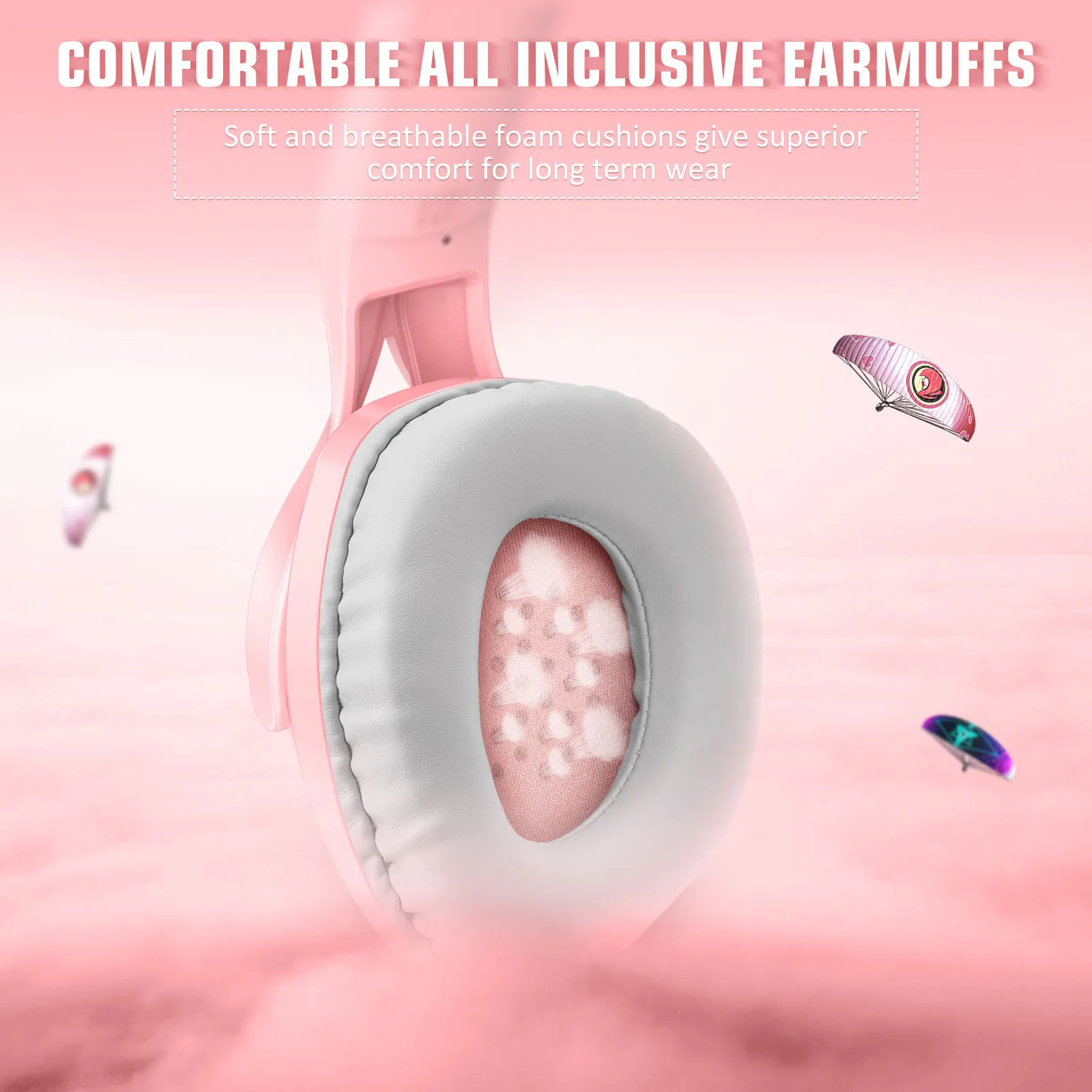 ONIKUMA X16 Wired Headset with Noise Reduction Microphone Surround Sound RGB Light 3.5mm+USB Computer Headset Pink