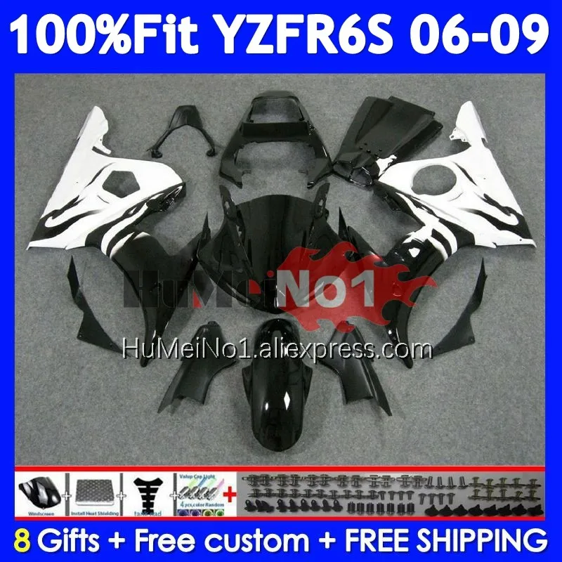 OEM Kit For YAMAHA YZF R6 S YZF R6S 06-09 362No.8 YZF-R6S YZFR6S White flames 2006 2007 2008 2009 06 07 08 09 Injection Fairing