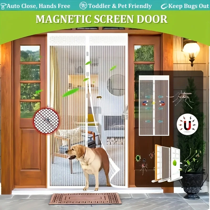 Universal Whole-House Mosquito-Proof Door Curtain, Thick Fine Mesh, Automatic Magnetic Closing, Drill-Free Home Installation
