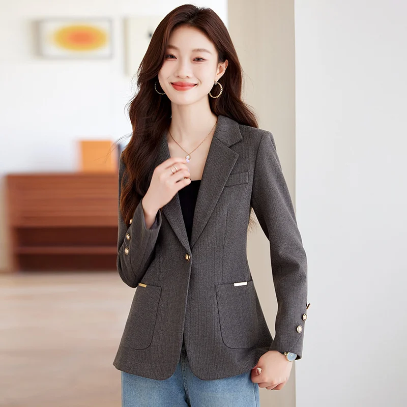 Women Casual Long Sleeve Blazer Jacket Fashion New Tide Spring Autumn 2024 Grey Coffee Suit Coat Formal Jacket Female Outerwear