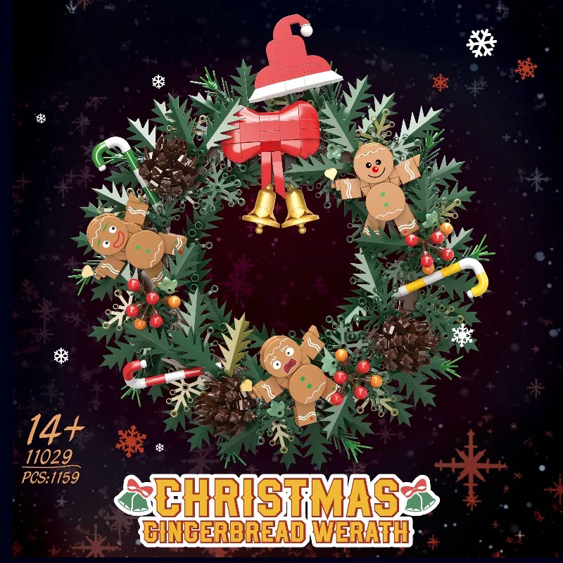 

Creative Christmas Wreath Building Block Toy Set Candy Canes Snowman Model DIY Bricks Desktop Decoration Kids Holiday Gifts