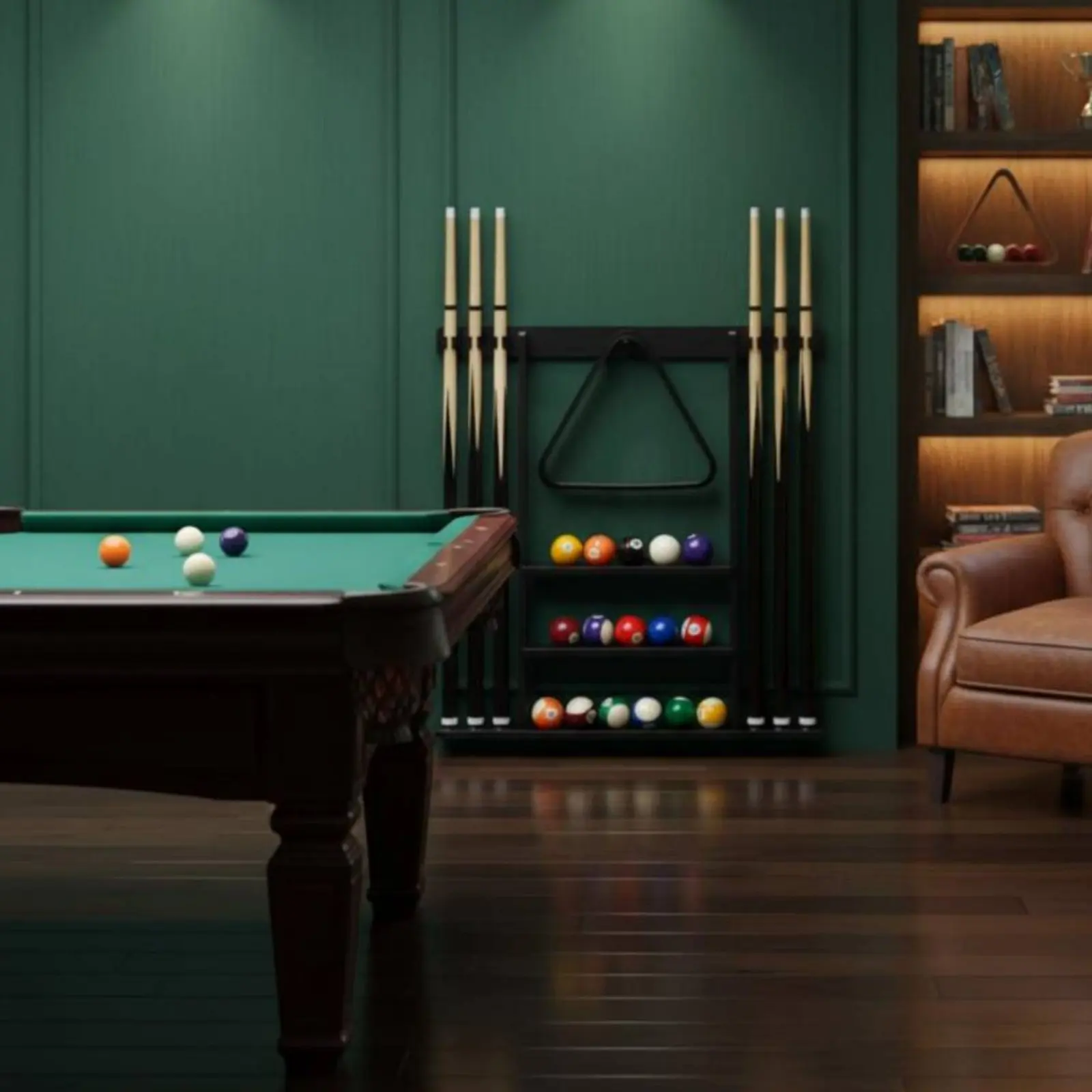 Billiard Cue Rack Black Finish Billiard Cue Stand Game Furniture Easy to Install Sports Storage Scratch Protection for Club Room view 2
