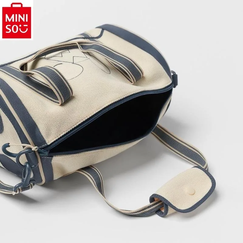 MINISO Disney High Quality Canvas Lightweight Cylinder Crossbody Bag for Women's Fashion Large Capacity Storage Travel Handbag