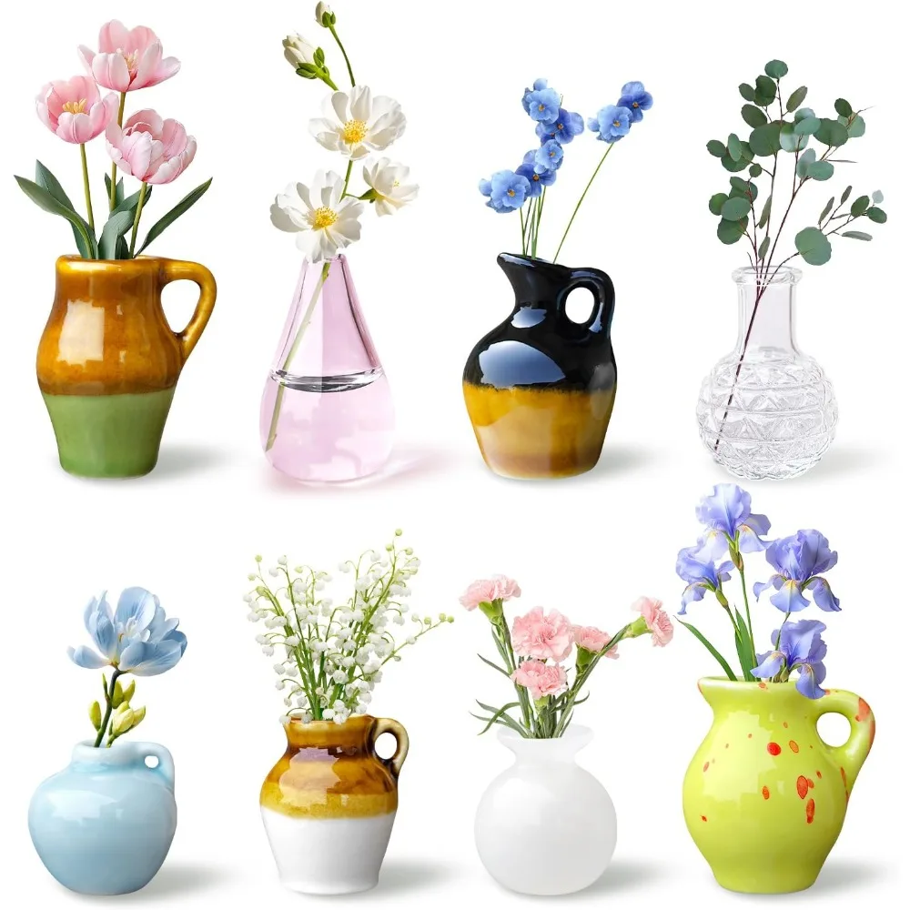 

8 PCS Mini Vase Magnets, 3D Ceramic Flower Vase Fridge Magnets Cute Tiny Plant Vases for Refrigerator Accessories Kitchen Locker