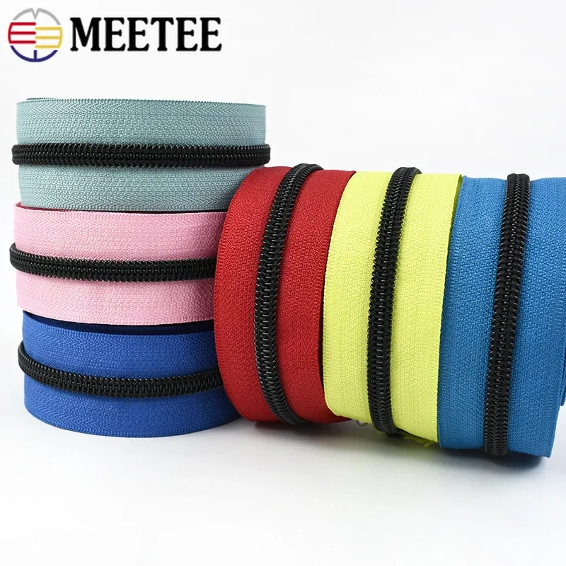 2/5/10M 5# Nylon Zipper Tape Colorful Coil Zippers Bag Jacket Clothes Shoes Black Teeth Zip Repair Kit DIY Sewing Accessories