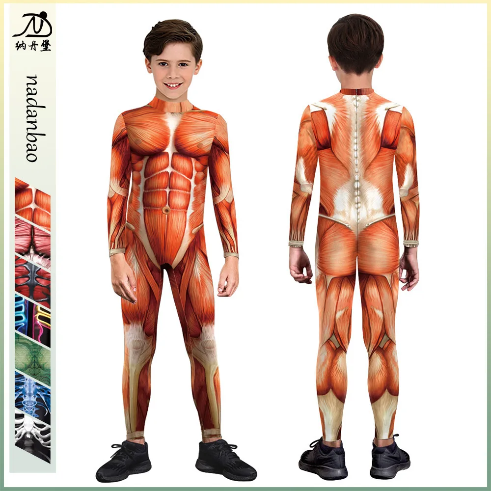 Halloween 3D Party Muscle Printed Jumpsuit Elastic Human Anatomy Body Bodysuit Cosplay Costume Catsuit