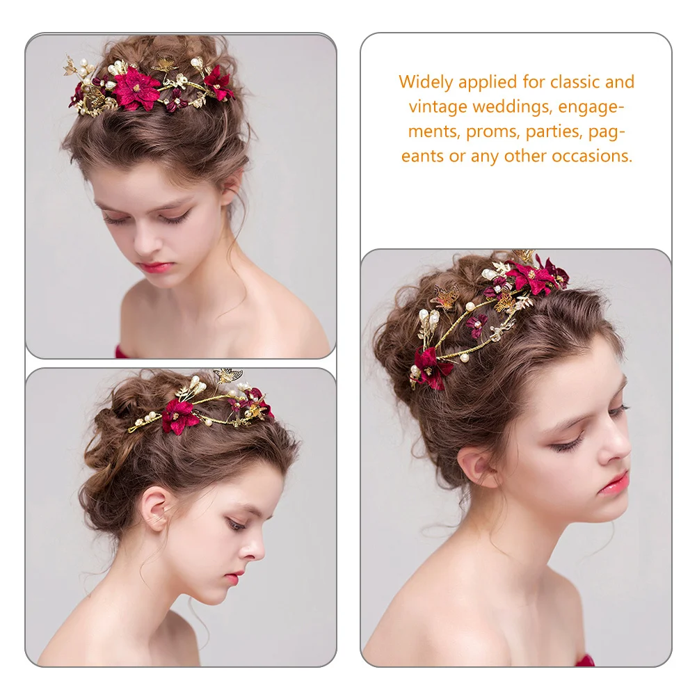 

Red Flower Headband Women Wedding Bridal Hair Accessories Vintage Bride Headpiece Romantic Hair Jewelry Party Prom