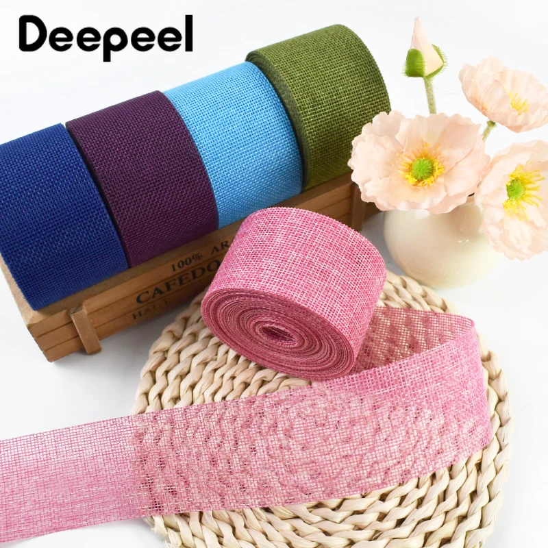 

2/5/10Roll(1Roll=10M) 5cm Linen Type Cloth Webbing Strap Wedding Dress Party Clothes Decoration Ribbon Band Sewing Accessories