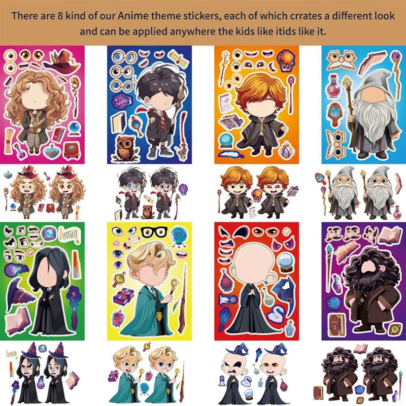 8PCS Harry Potter Cartoon Anime Characters Dress Up Collage Large Size Children's Stickers Diy Puzzle Stickers Wholesale