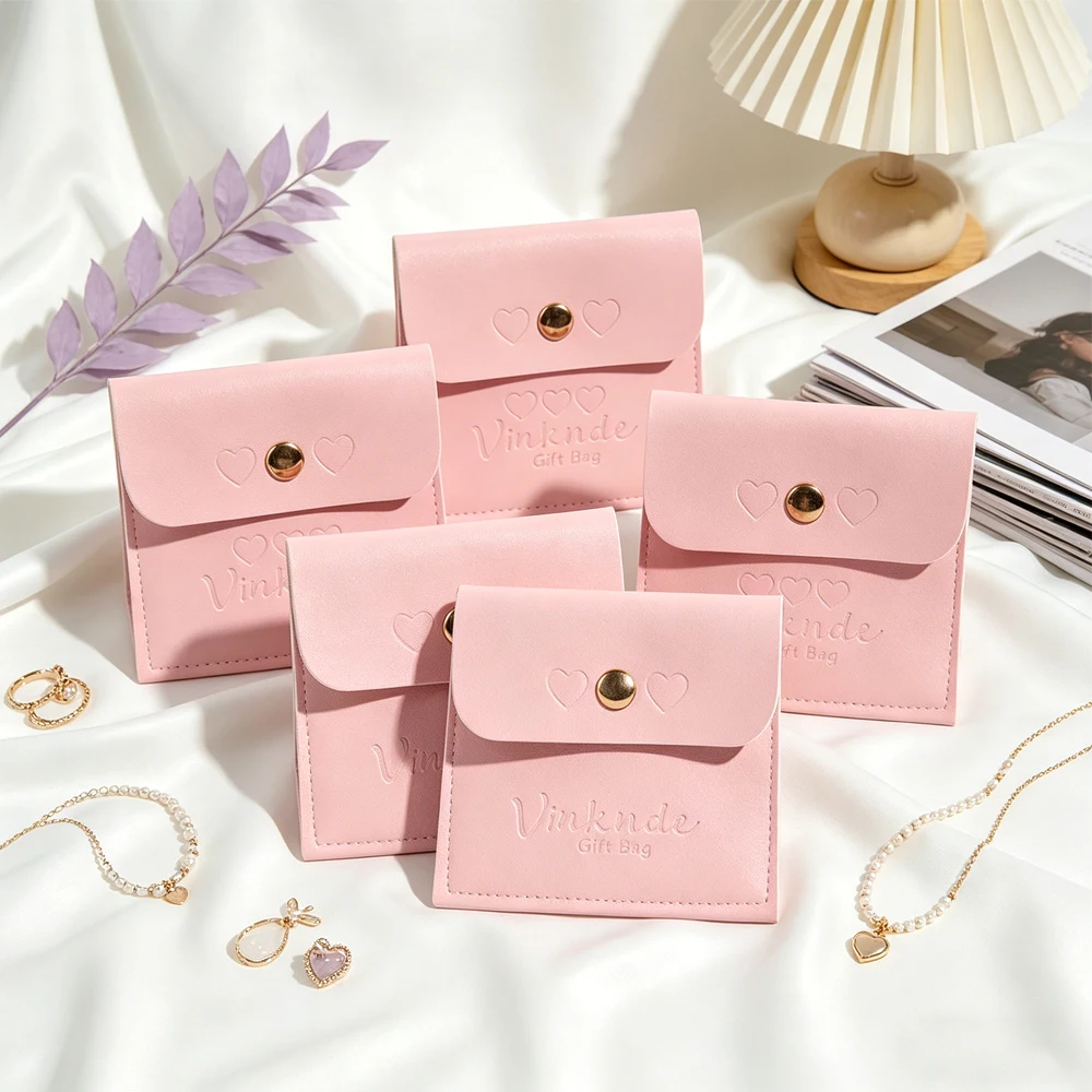 

50Pcs 6x6cm Jewelry Pouch PU Leather Small Jewellry Bags Soft Package Gift Storage Bag Sack for Earrings Rings Necklace Bracelet
