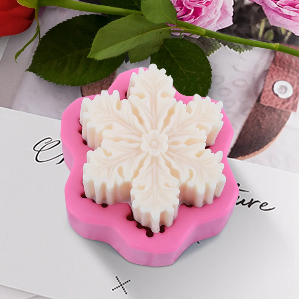 3D Christmas Decorations Snowflake Chocolate Mold Diy Fondant Baking Cooking Cake Decorating Tools Silicone Candle Mold