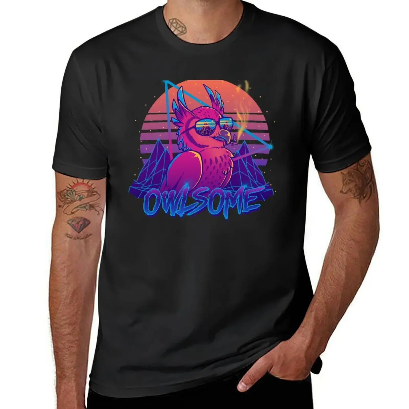 

Owlsome - Owl Awesome Bird Retrowave 80s T-Shirt shirts graphic tee for a boy Men's t shirts