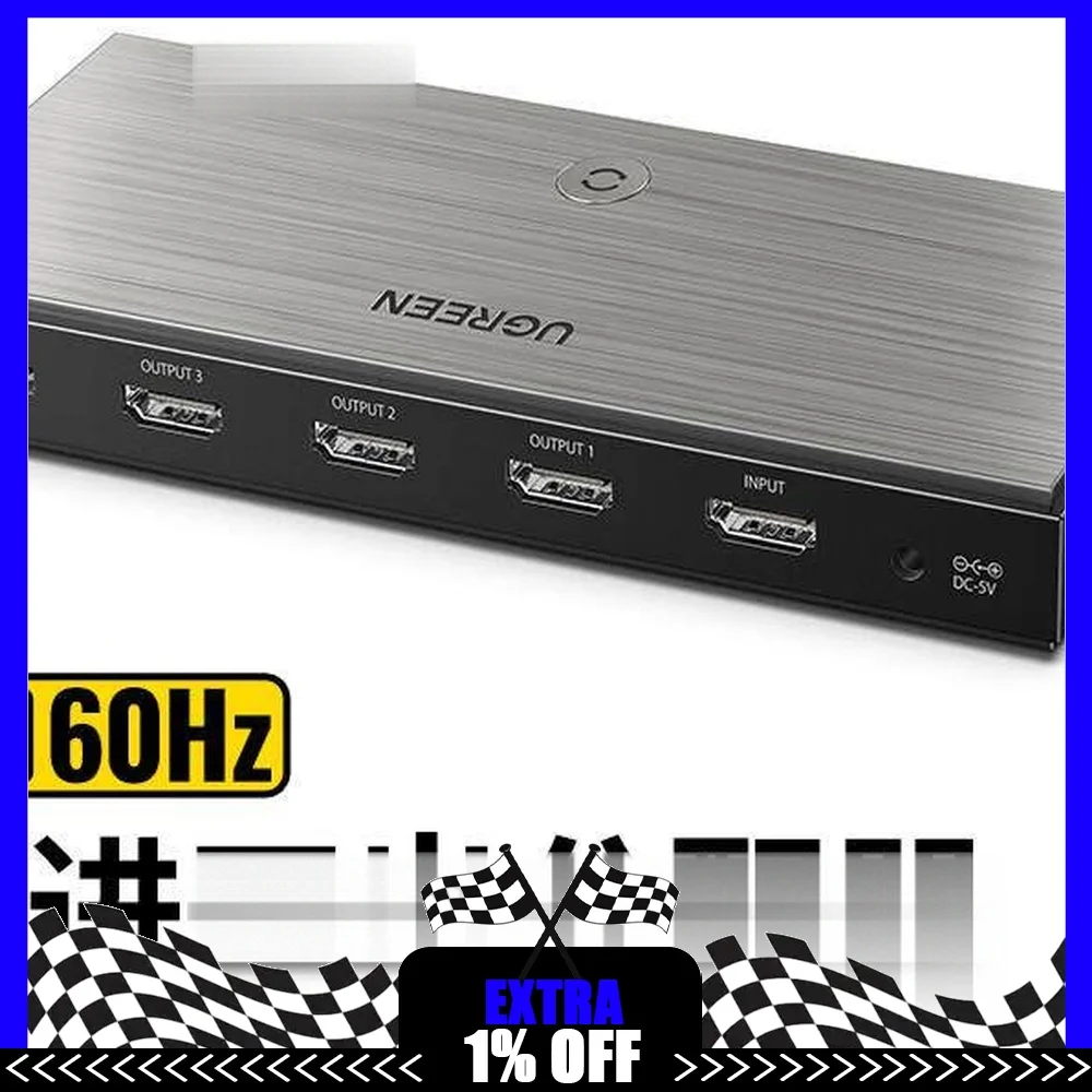 UGREEN 50708 HDMI Splitter 1 In 4 Out 4K60Hz HDMI 2.0 HDR HDCP 2.2 for TV Monitor Projector Simultaneous Display