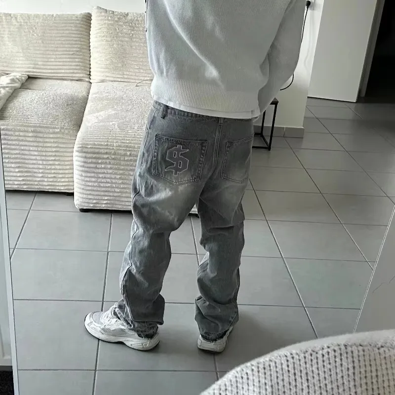 new retro jeans street hip-hop unisex fashionable Y2K autumn and winter trousers dollar embroidered pattern patchwork pants