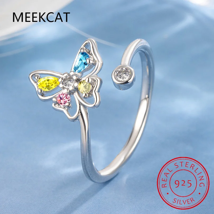 Women Real 925 Sterling Silver Butterfly Zircon Ring Cute Gift for Daddy's Girl Mom Daugther Birthday Jewelry DS4182